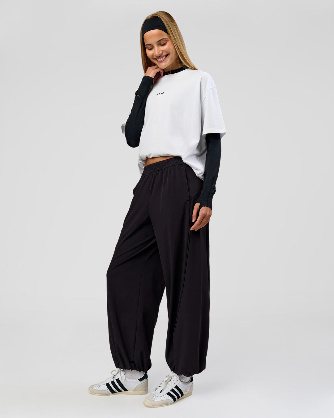 Woman wearing Stitch Up Track Pant - Black | Model:Taneisha | Size:XS - view 12