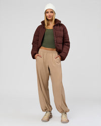 Woman wearing Stitch Up Track Pant - Warm Smoke | Model:Taneisha | Size:XS | Thumbnail Index: 7