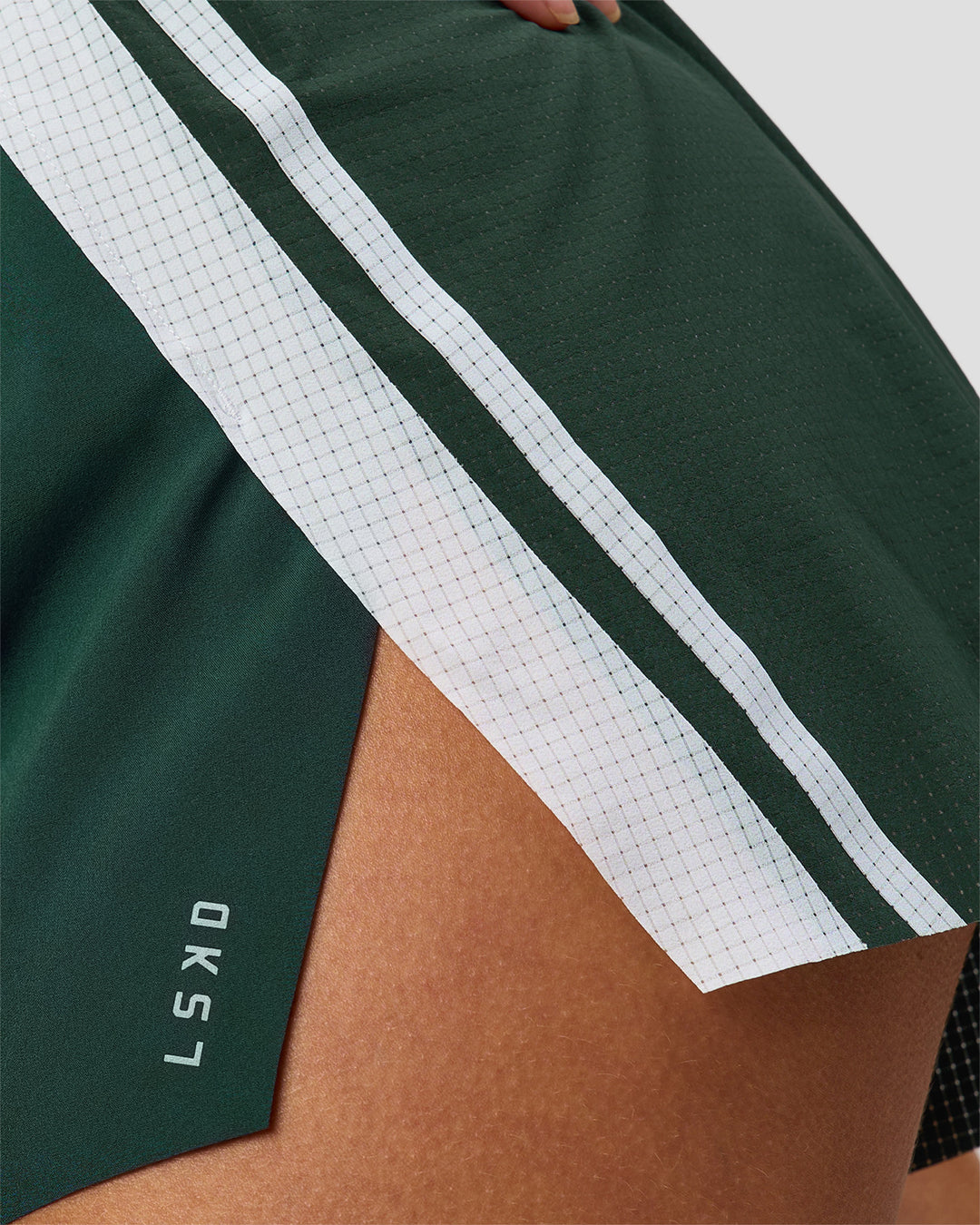 Woman wearing Trackline Accelerate 3" High-Rise Running Short - Midnight Green-White | Model:Taneisha | Size:XS - view 15