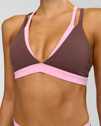 Woman wearing Velocity Bralette Sports Bra - Cocoa Powder-Pink Rose | Model:Taneisha | Size:XS | Thumbnail Index: 5