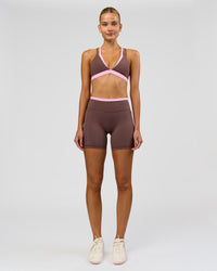 Woman wearing Velocity Bralette Sports Bra - Cocoa Powder-Pink Rose | Model:Taneisha | Size:XS | Thumbnail Index: 6