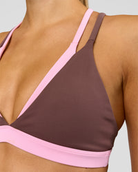 Woman wearing Velocity Bralette Sports Bra - Cocoa Powder-Pink Rose | Model:Taneisha | Size:XS | Thumbnail Index: 8