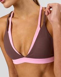 Woman wearing Velocity Bralette Sports Bra - Cocoa Powder-Pink Rose | Model:Taneisha | Size:XS | Thumbnail Index: 9