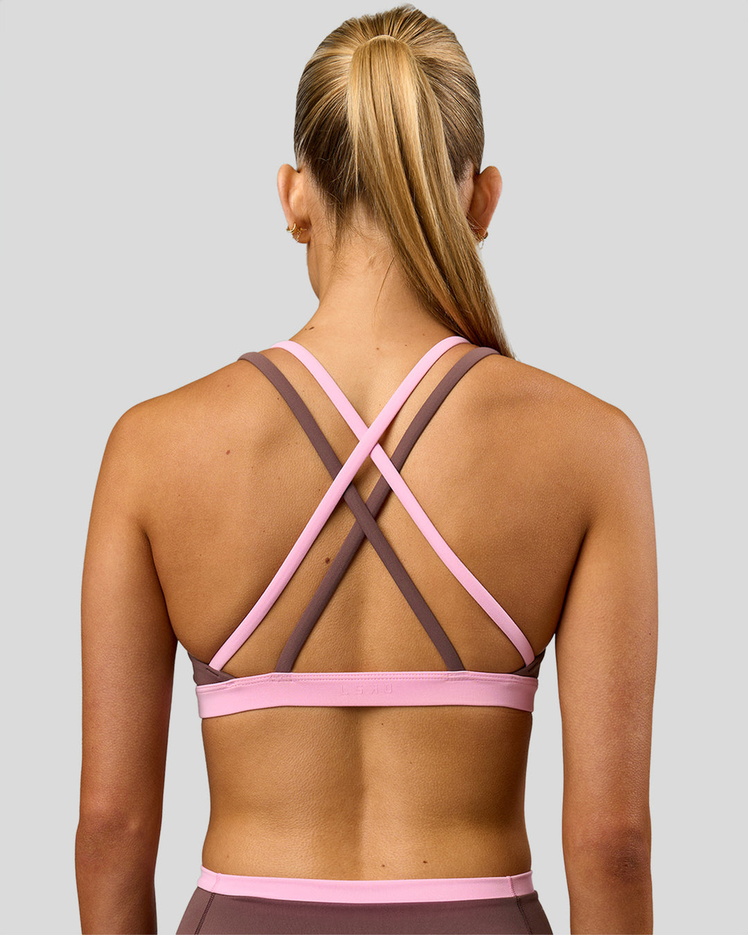 Woman wearing Velocity Bralette Sports Bra - Cocoa Powder-Pink Rose | Model:Taneisha | Size:XS - view 11