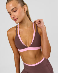 Woman wearing Velocity Bralette Sports Bra - Cocoa Powder-Pink Rose | Model:Taneisha | Size:XS | Thumbnail Index: 2
