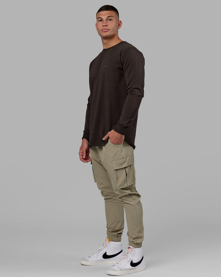 Man wearing Deluxe PimaFLX LS Tee - Dark Walnut