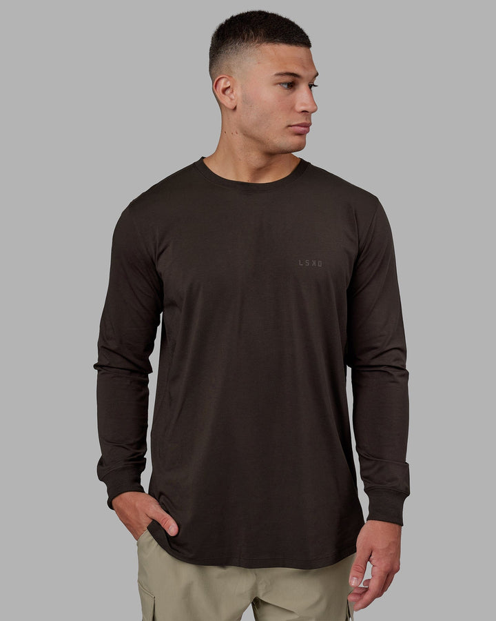 Man wearing Deluxe PimaFLX LS Tee - Dark Walnut