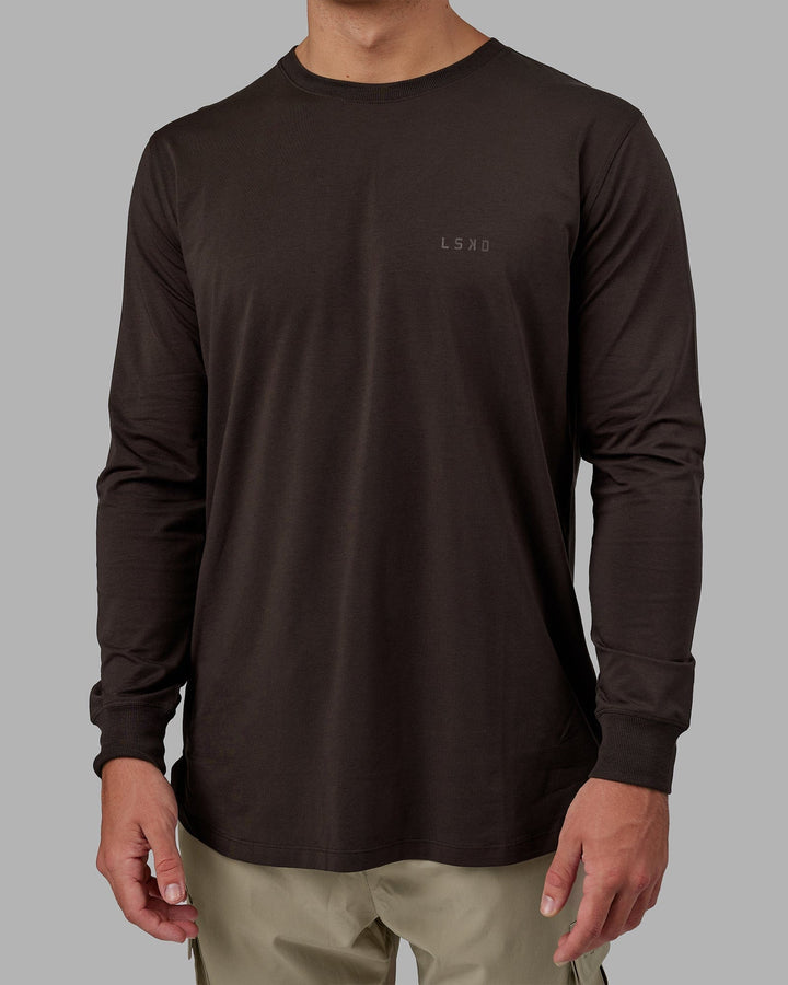 Man wearing Deluxe PimaFLX LS Tee - Dark Walnut
