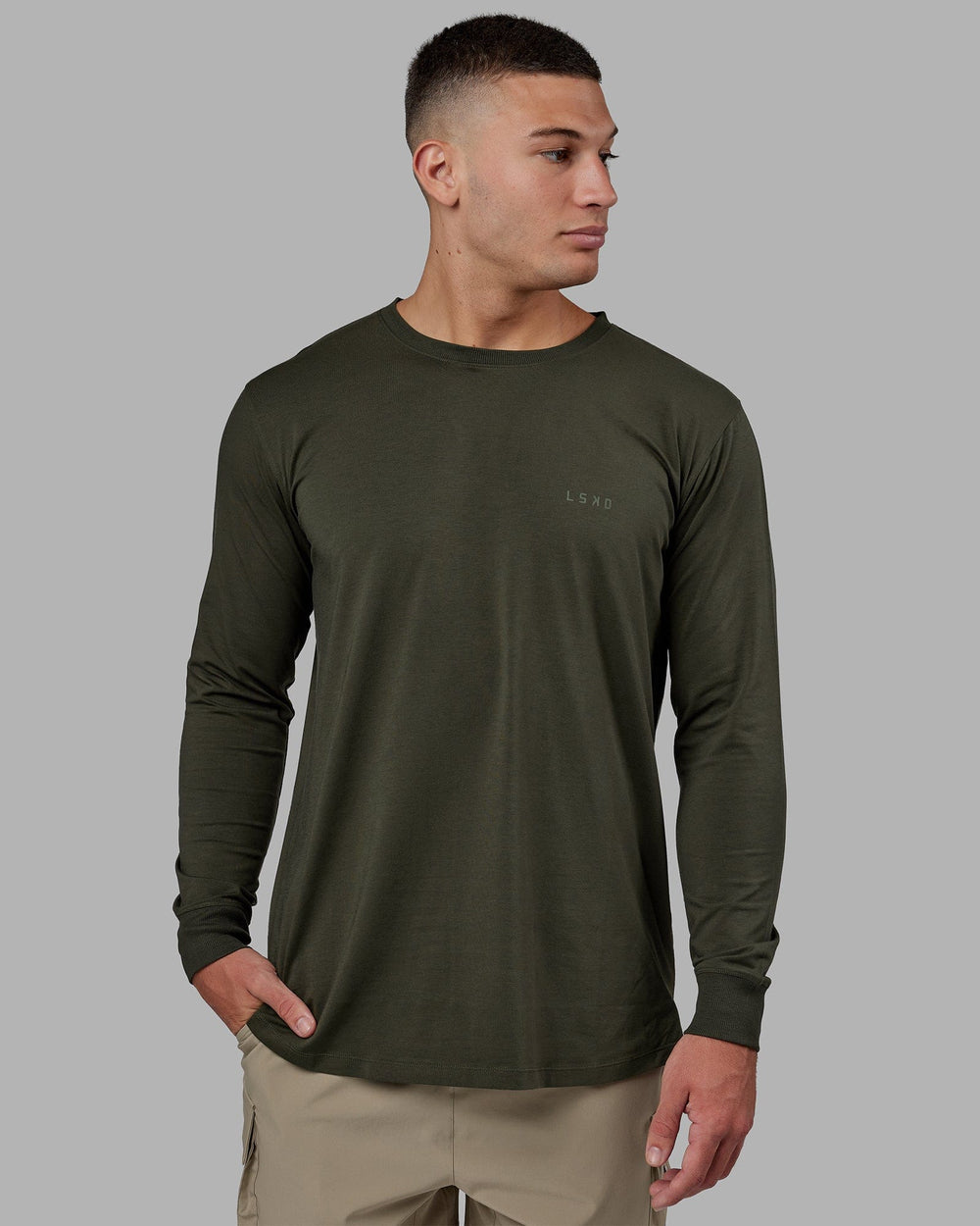 Men wearing Deluxe PimaFLX LS Tee - Forest Night