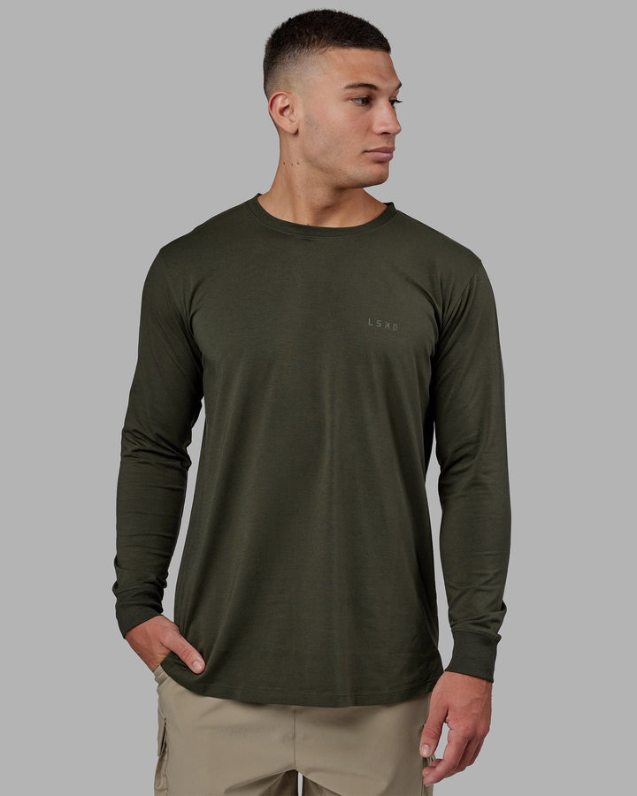 Men wearing Deluxe PimaFLX LS Tee - Forest Night