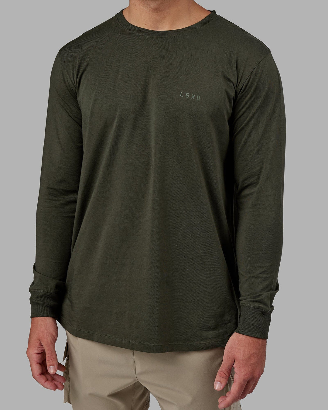 Men wearing Deluxe PimaFLX LS Tee - Forest Night
