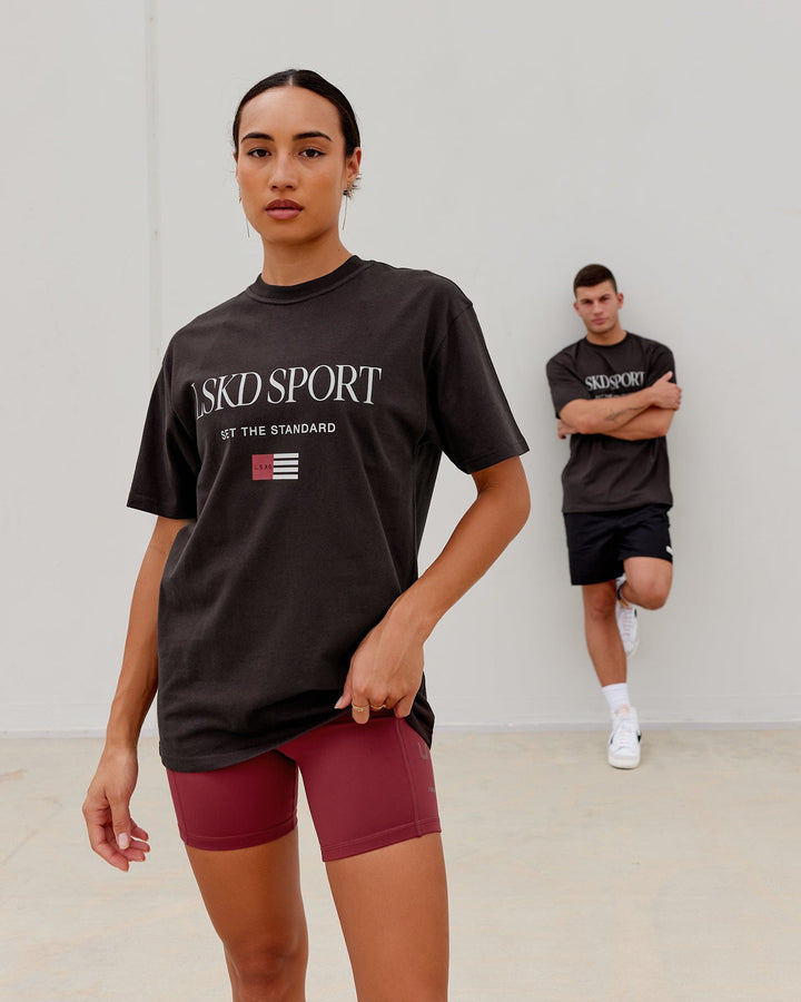 Duo wearing Unisex Flag Heavyweight Tee Oversize - Dark Walnut