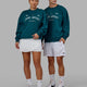 Duo wearing Unisex Free Throw Sweater Oversize - Deep Lagoon