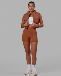 Woman wearing Fusion Ultra High-Rise 4" Short Pockets - Hazel | Model:Milly | Size:S