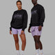 Duo wearing Unisex Heritage Sweater Oversize - Black-Pale Lilac