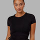 Woman Wearing Kick On Cropped Tee - Black