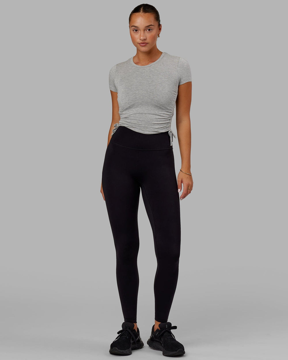 Woman Wearing Kick On Cropped Tee - Lt Grey Marl