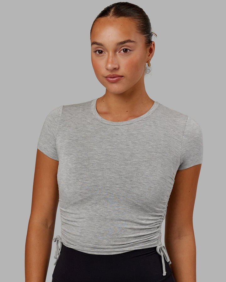 Woman Wearing Kick On Cropped Tee - Lt Grey Marl