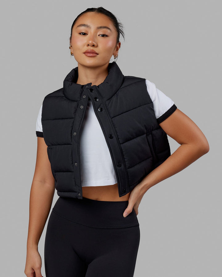 Woman wearing Layer Up Cropped Vest - Black