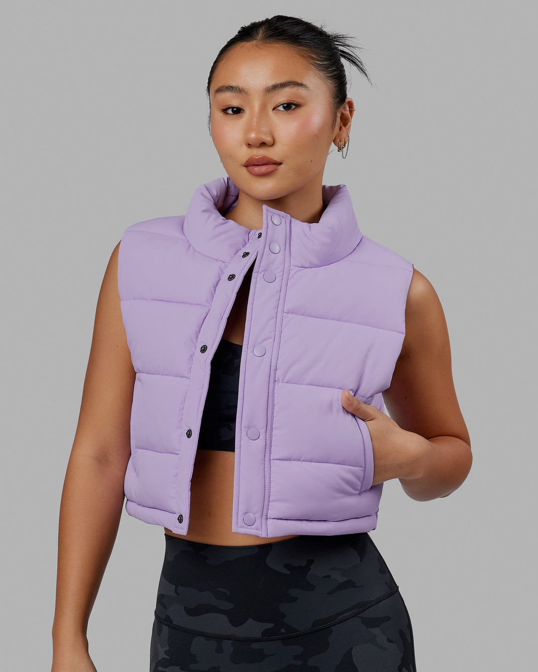 Woman wearing Layer Up Cropped Vest - Pale Lilac