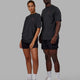 Duo wearing Unisex Lift-Up FLXCotton Tee Oversize - Phantom-Sweet Mandarin