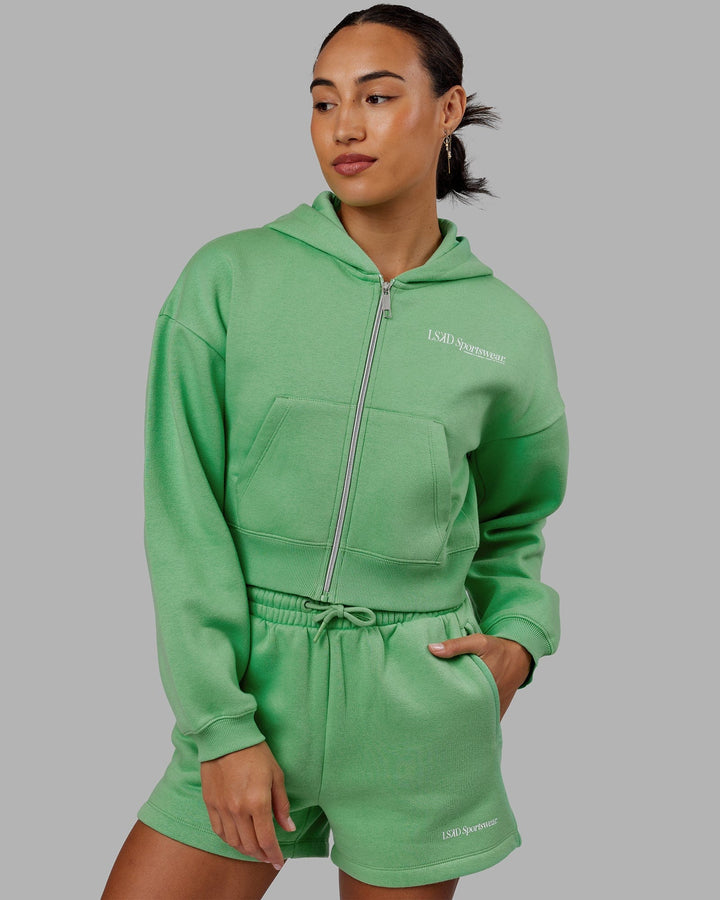 Woman wearing Motion Cropped Hoodie - Apple Mint