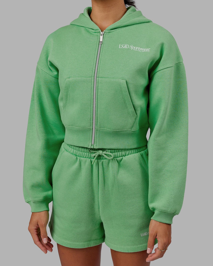 Woman wearing Motion Cropped Hoodie - Apple Mint