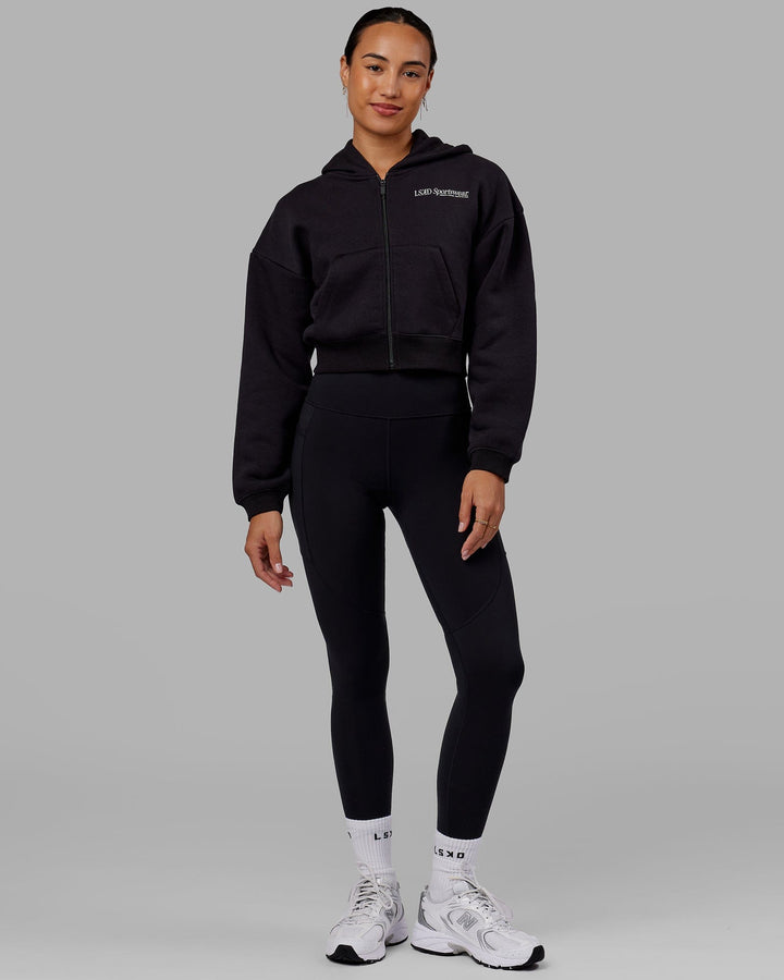 Woman wearing Motion Cropped Hoodie - Black