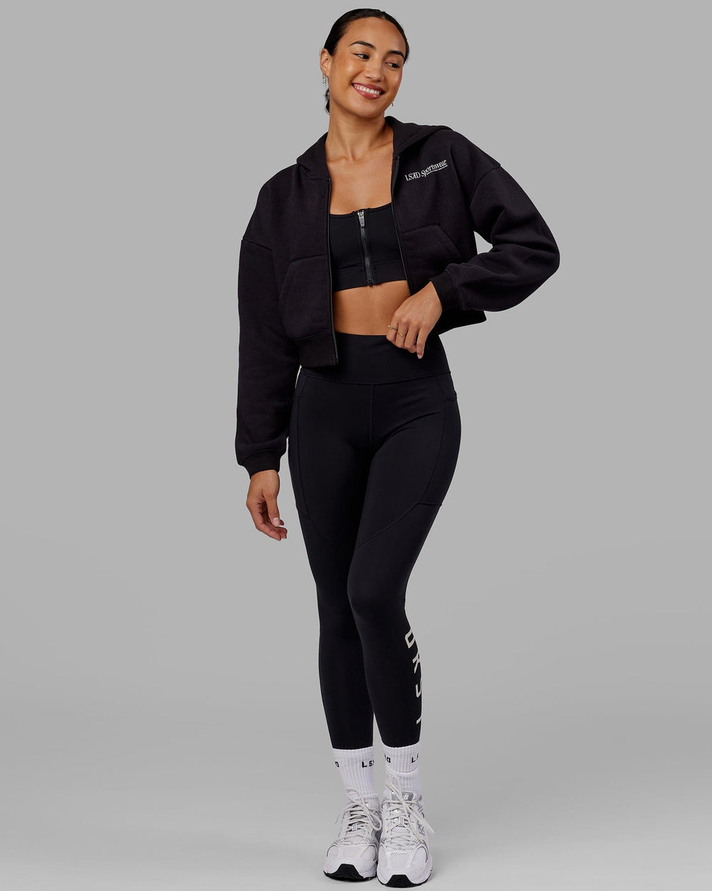 Woman wearing Motion Cropped Hoodie - Black