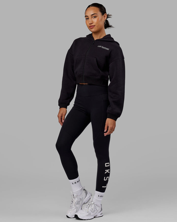 Woman wearing Motion Cropped Hoodie - Black
