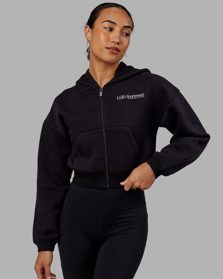 Woman wearing Motion Cropped Hoodie - Black