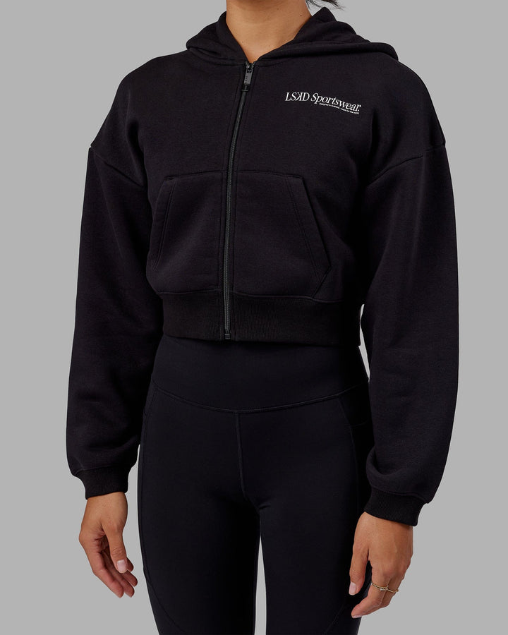 Woman wearing Motion Cropped Hoodie - Black