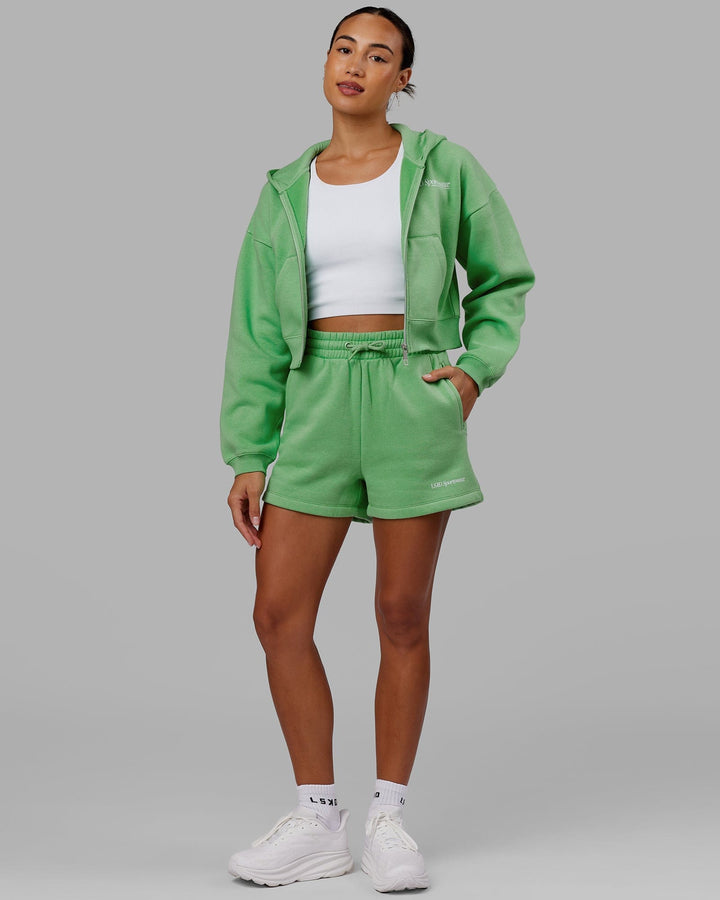 Woman wearing Motion Lounge Shorts - Apple Mint