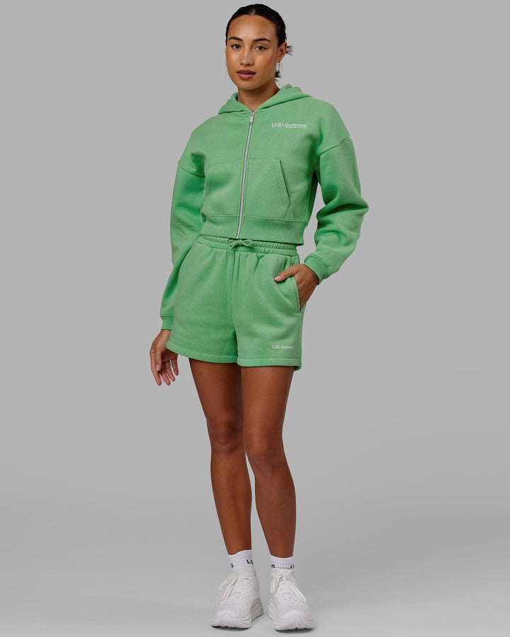 Woman wearing Motion Lounge Shorts - Apple Mint