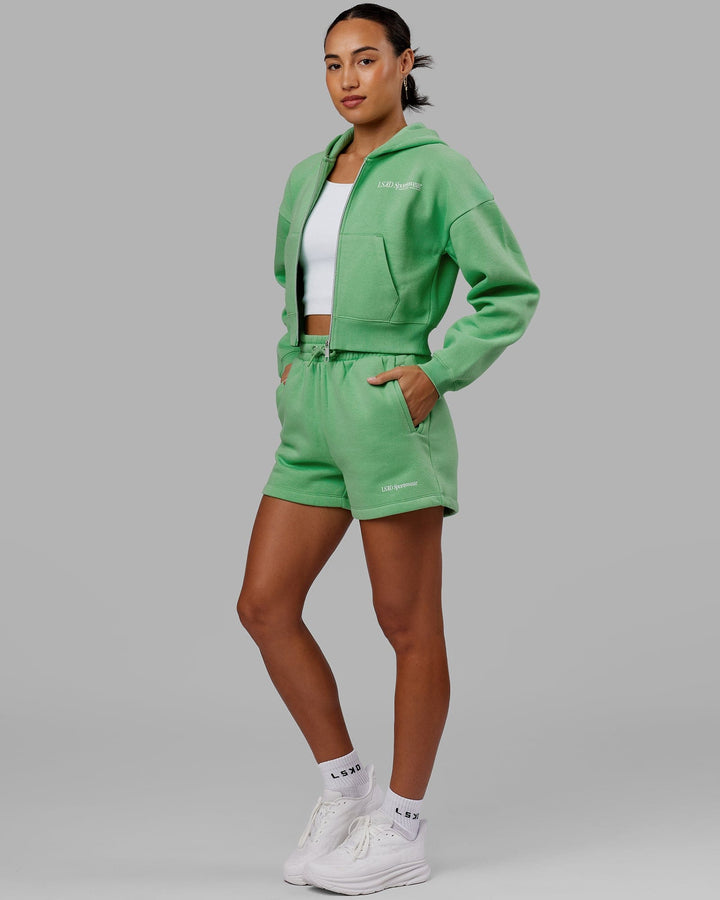 Woman wearing Motion Lounge Shorts - Apple Mint