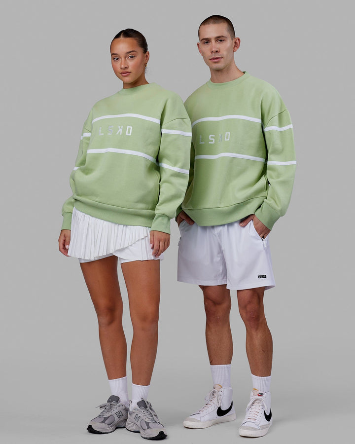 Duo wearing Unisex Parallel Sweater Oversize - Green Fig