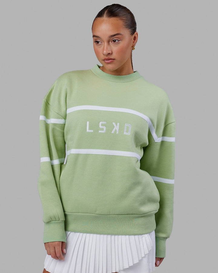 Woman wearing Unisex Parallel Sweater Oversize - Green Fig