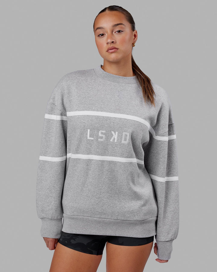 Woman wearing Unisex Parallel Sweater Oversize - Lt Grey Marl