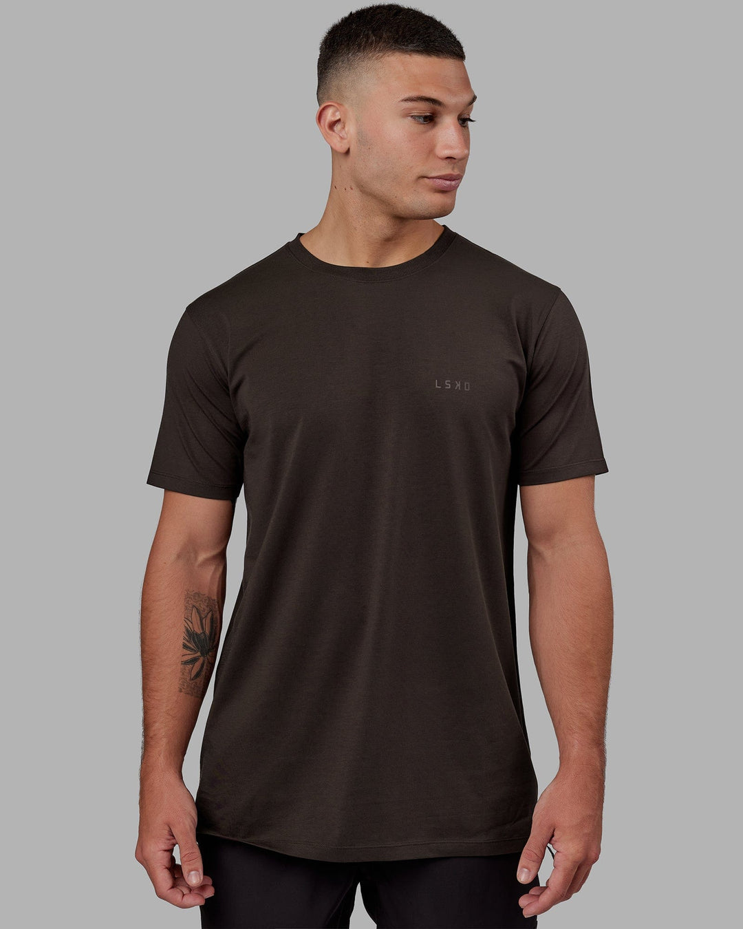 Man wearing PimaFLX Tee - Dark Walnut