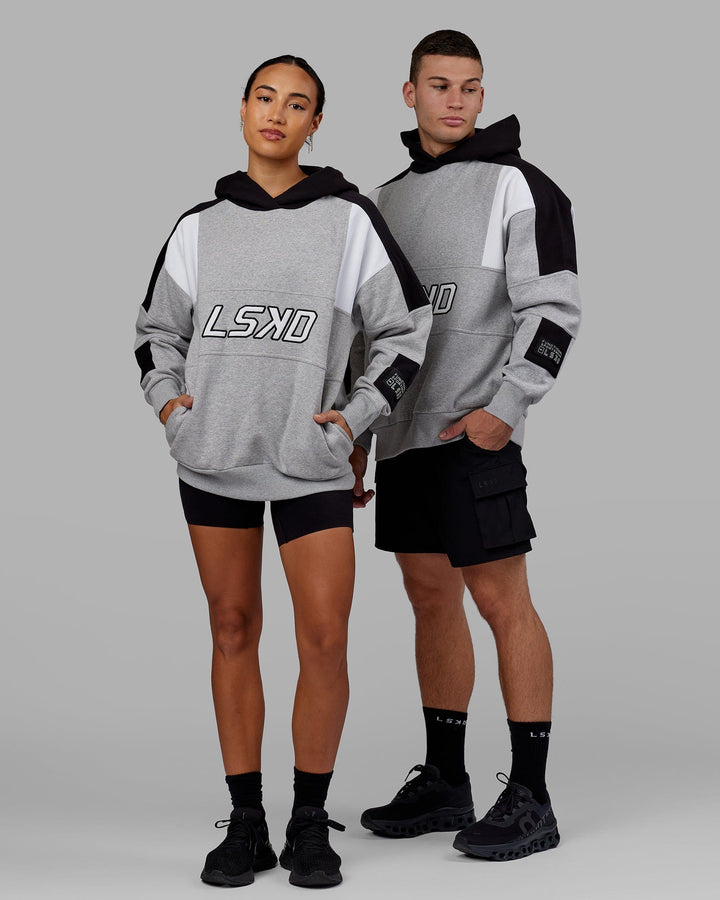 Man and Woman wearing Unisex Slam Hoodie Oversize - Lt Grey Marl-Black