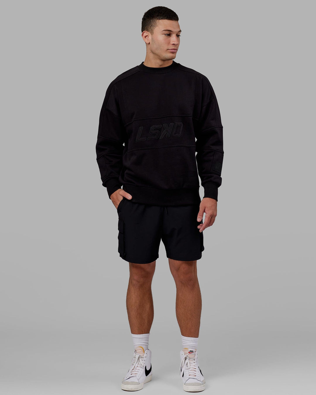 Man wearing Unisex Slam Sweater Oversize - Black-Black