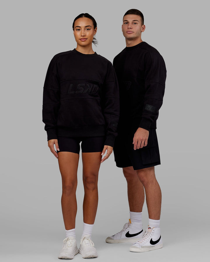 Duo wearing Unisex Slam Sweater Oversize - Black-Black