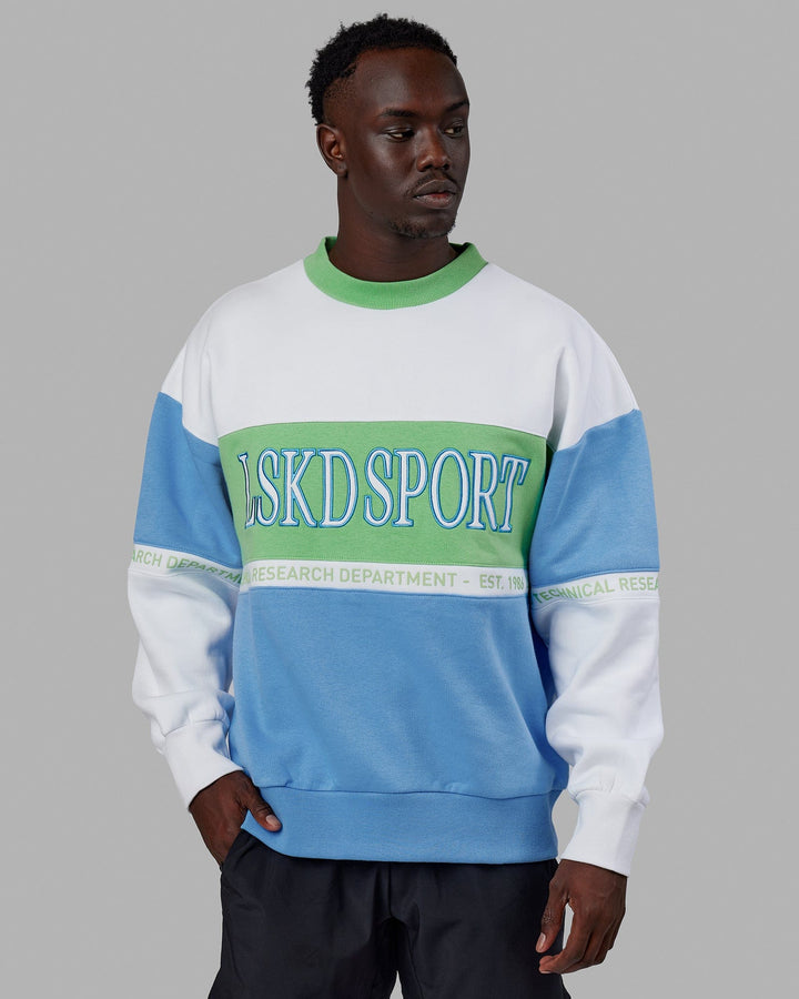 Man wearing Unisex Sportif Sweater Oversize - Azure Blue-Apple Mint