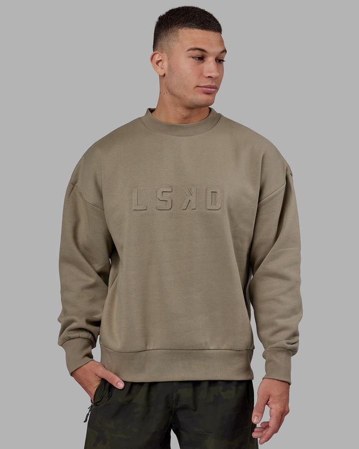 Man wearing Unisex Stamped Sweater Oversize - Laurel Oak