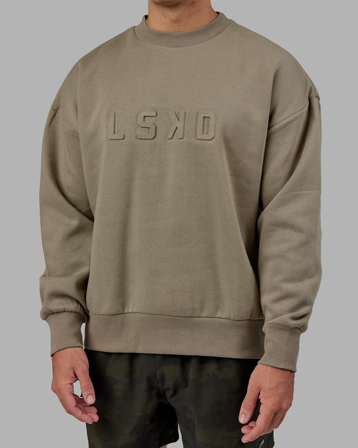 Man wearing Unisex Stamped Sweater Oversize - Laurel Oak