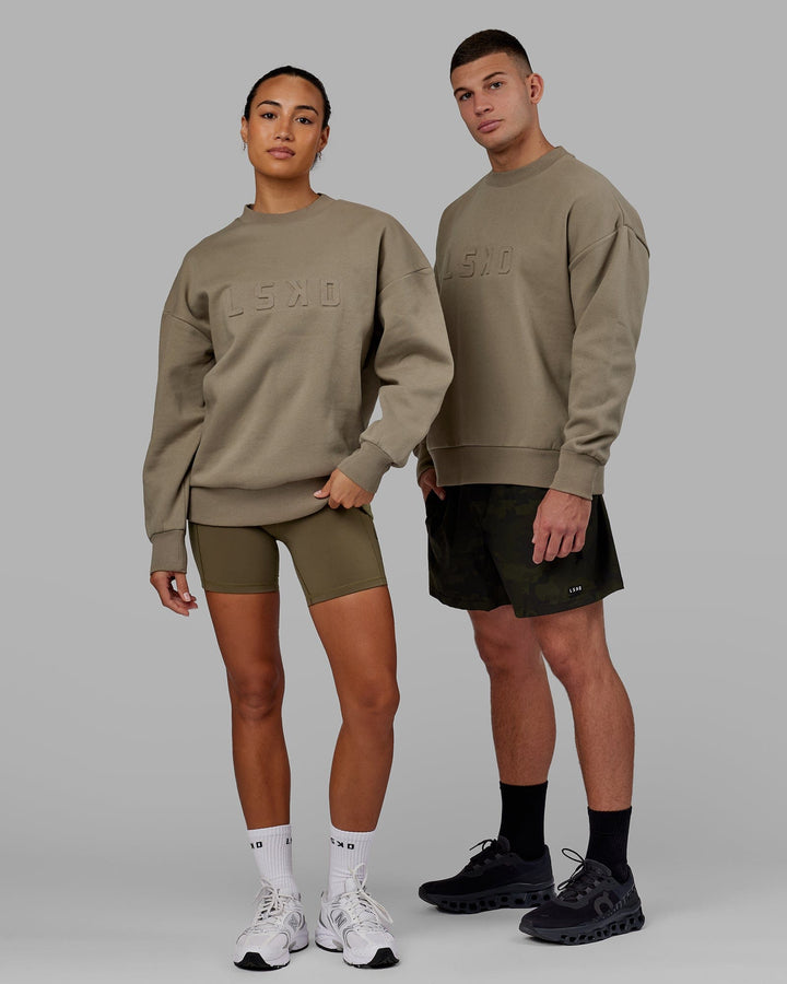 Duo wearing Unisex Stamped Sweater Oversize - Laurel Oak