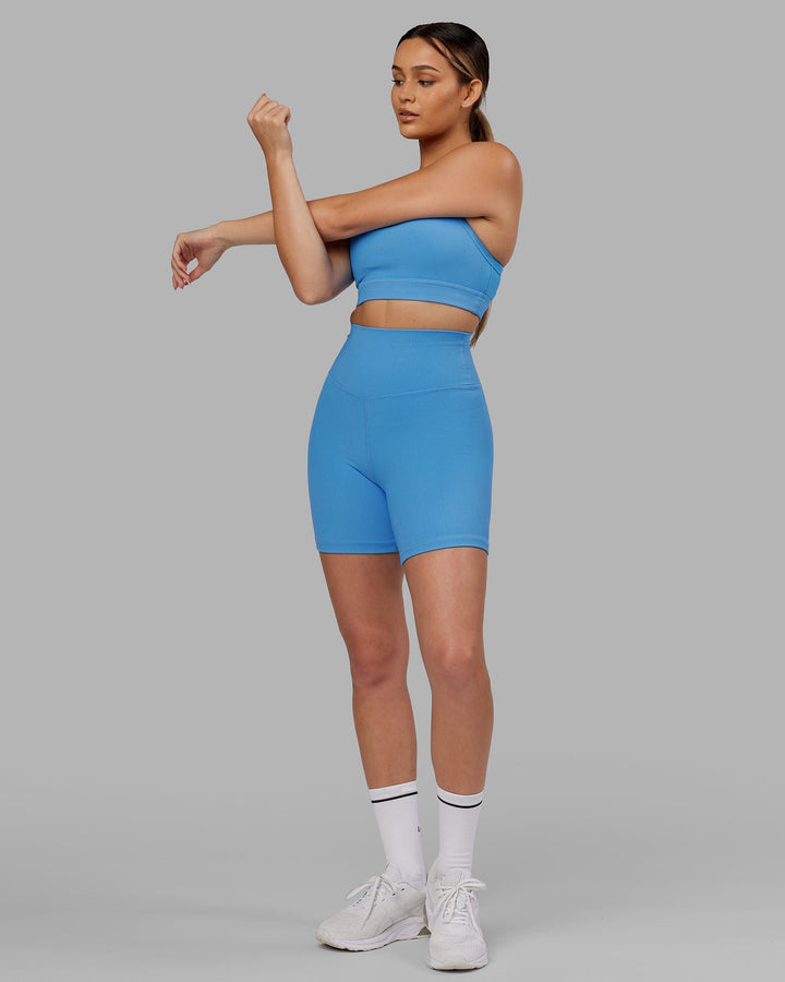 Woman Wearing Strike Ribbed Mid Short Tights - Azure Blue