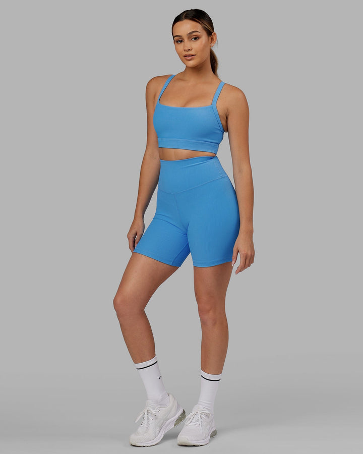 Woman Wearing Strike Ribbed Mid Short Tights - Azure Blue