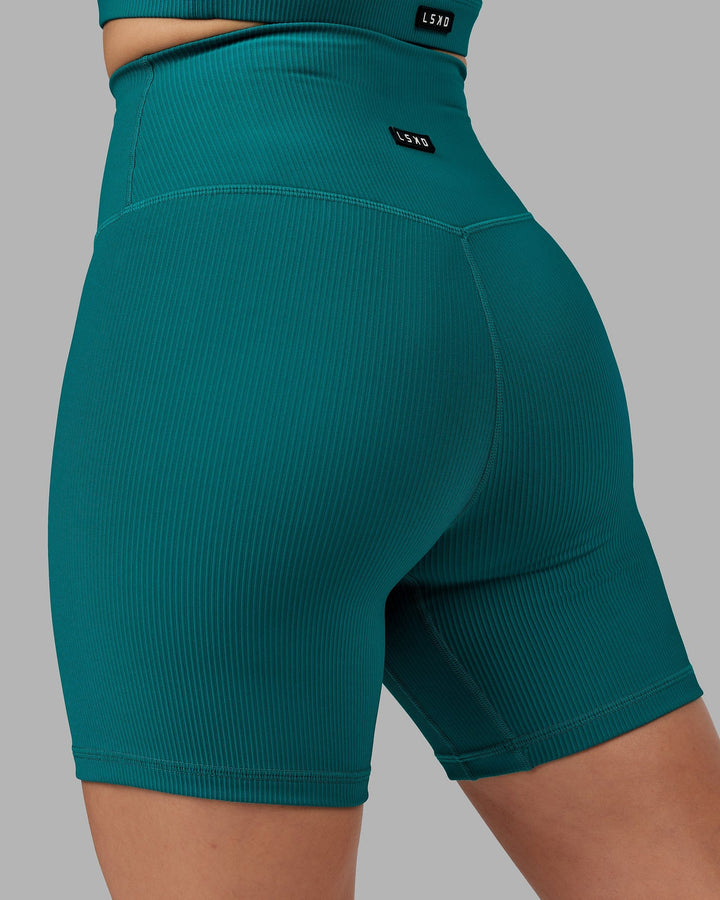 Woman Wearing Strike Ribbed Mid Short Tights - Sea Green