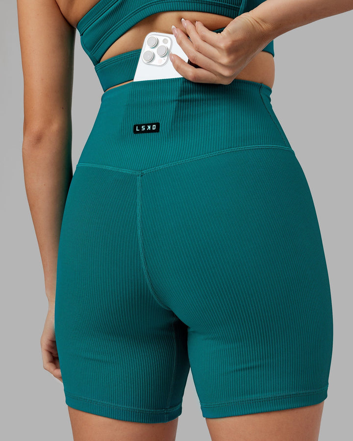 Woman Wearing Strike Ribbed Mid Short Tights - Sea Green